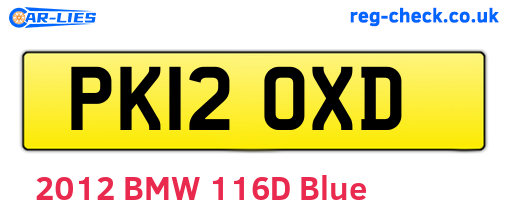 PK12OXD are the vehicle registration plates.