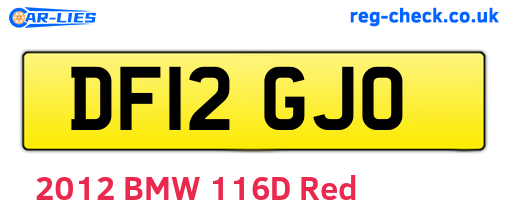 DF12GJO are the vehicle registration plates.