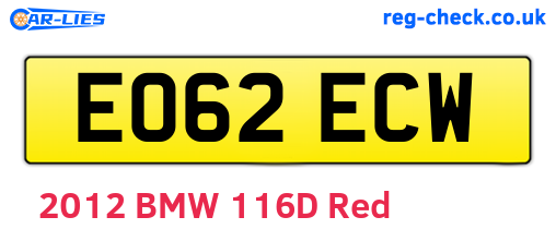 EO62ECW are the vehicle registration plates.