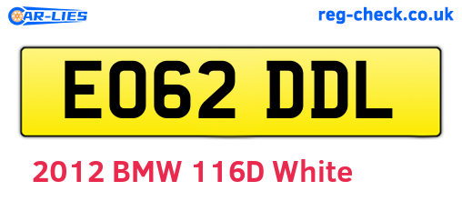 EO62DDL are the vehicle registration plates.