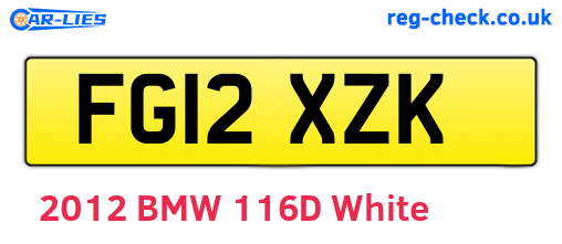 FG12XZK are the vehicle registration plates.
