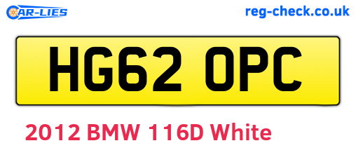 HG62OPC are the vehicle registration plates.
