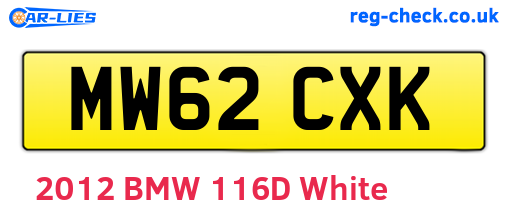 MW62CXK are the vehicle registration plates.