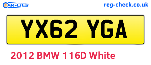 YX62YGA are the vehicle registration plates.