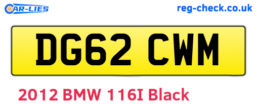 DG62CWM are the vehicle registration plates.