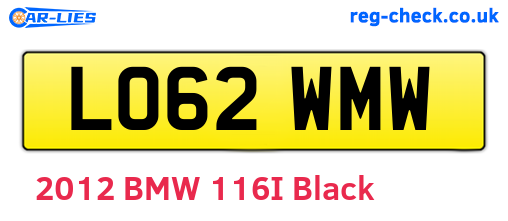 LO62WMW are the vehicle registration plates.