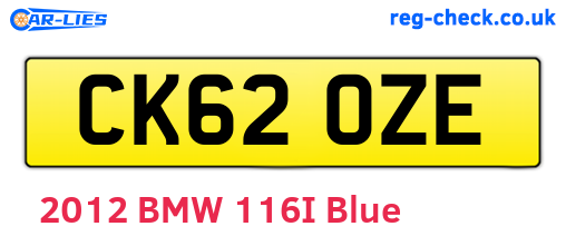 CK62OZE are the vehicle registration plates.