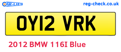 OY12VRK are the vehicle registration plates.