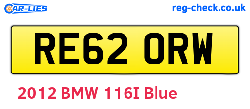 RE62ORW are the vehicle registration plates.