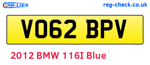 VO62BPV are the vehicle registration plates.
