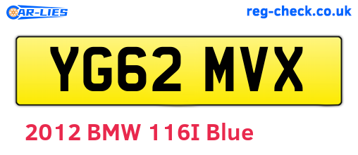 YG62MVX are the vehicle registration plates.