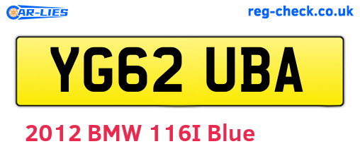 YG62UBA are the vehicle registration plates.