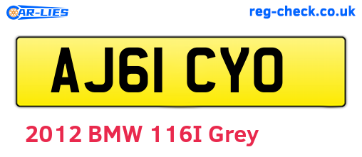 AJ61CYO are the vehicle registration plates.