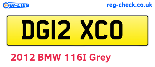 DG12XCO are the vehicle registration plates.