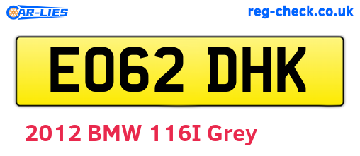 EO62DHK are the vehicle registration plates.