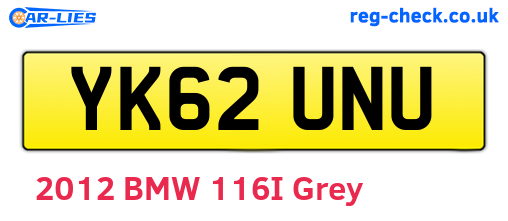 YK62UNU are the vehicle registration plates.