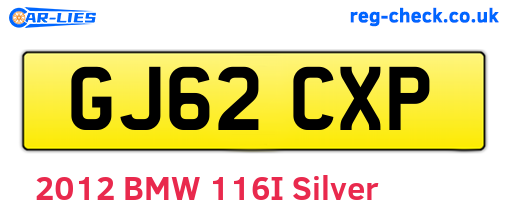 GJ62CXP are the vehicle registration plates.