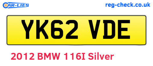 YK62VDE are the vehicle registration plates.