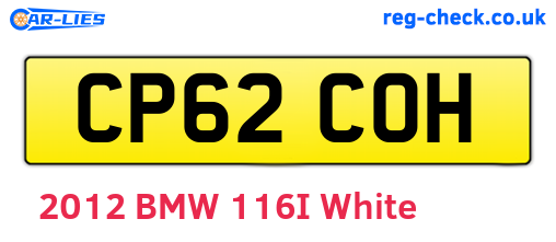 CP62COH are the vehicle registration plates.