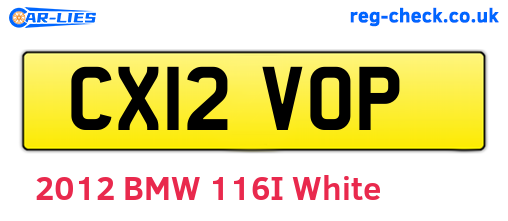 CX12VOP are the vehicle registration plates.