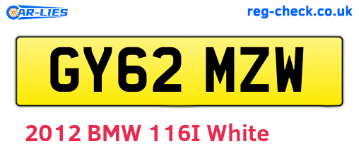 GY62MZW are the vehicle registration plates.