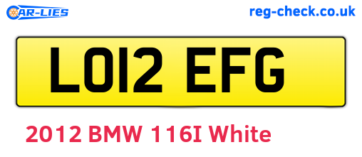 LO12EFG are the vehicle registration plates.