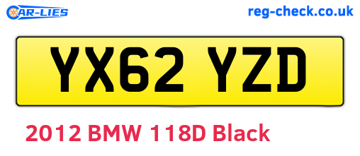 YX62YZD are the vehicle registration plates.