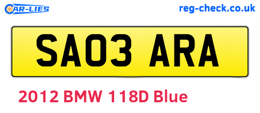 SA03ARA are the vehicle registration plates.