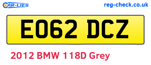 EO62DCZ are the vehicle registration plates.