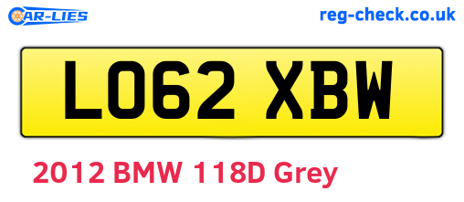 LO62XBW are the vehicle registration plates.