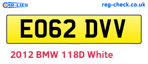 EO62DVV are the vehicle registration plates.