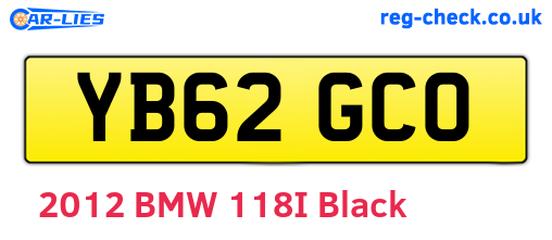 YB62GCO are the vehicle registration plates.