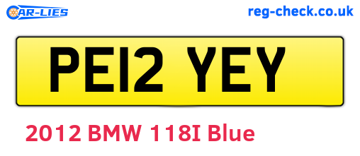 PE12YEY are the vehicle registration plates.