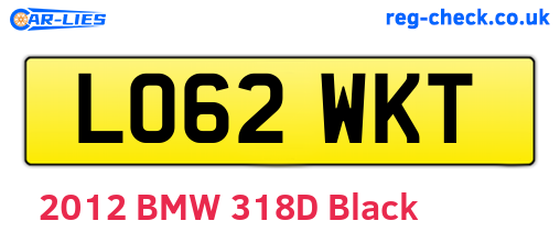 LO62WKT are the vehicle registration plates.
