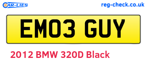 EM03GUY are the vehicle registration plates.