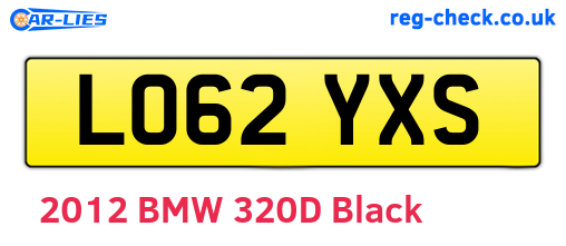 LO62YXS are the vehicle registration plates.