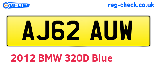 AJ62AUW are the vehicle registration plates.