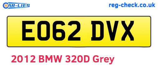 EO62DVX are the vehicle registration plates.