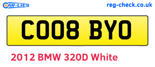 CO08BYO are the vehicle registration plates.