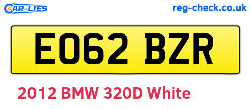 EO62BZR are the vehicle registration plates.