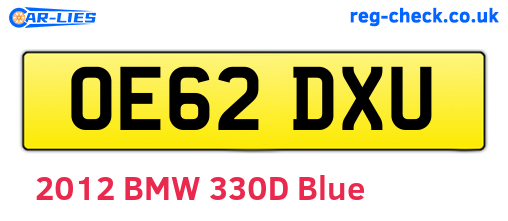 OE62DXU are the vehicle registration plates.
