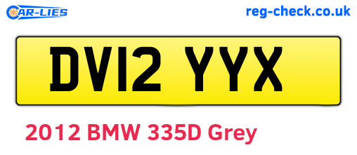 DV12YYX are the vehicle registration plates.