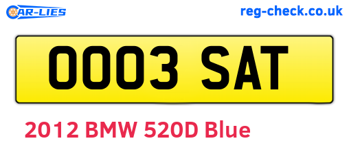 OO03SAT are the vehicle registration plates.