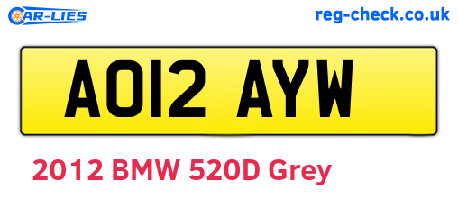 AO12AYW are the vehicle registration plates.