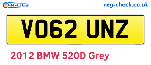 VO62UNZ are the vehicle registration plates.