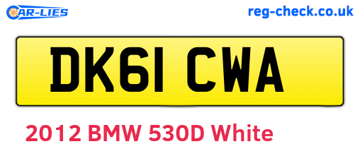 DK61CWA are the vehicle registration plates.