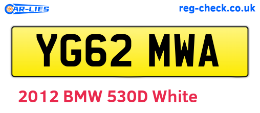 YG62MWA are the vehicle registration plates.