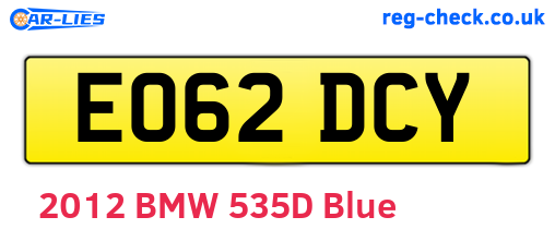 EO62DCY are the vehicle registration plates.