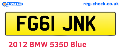 FG61JNK are the vehicle registration plates.