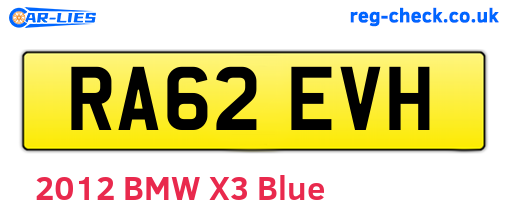 RA62EVH are the vehicle registration plates.